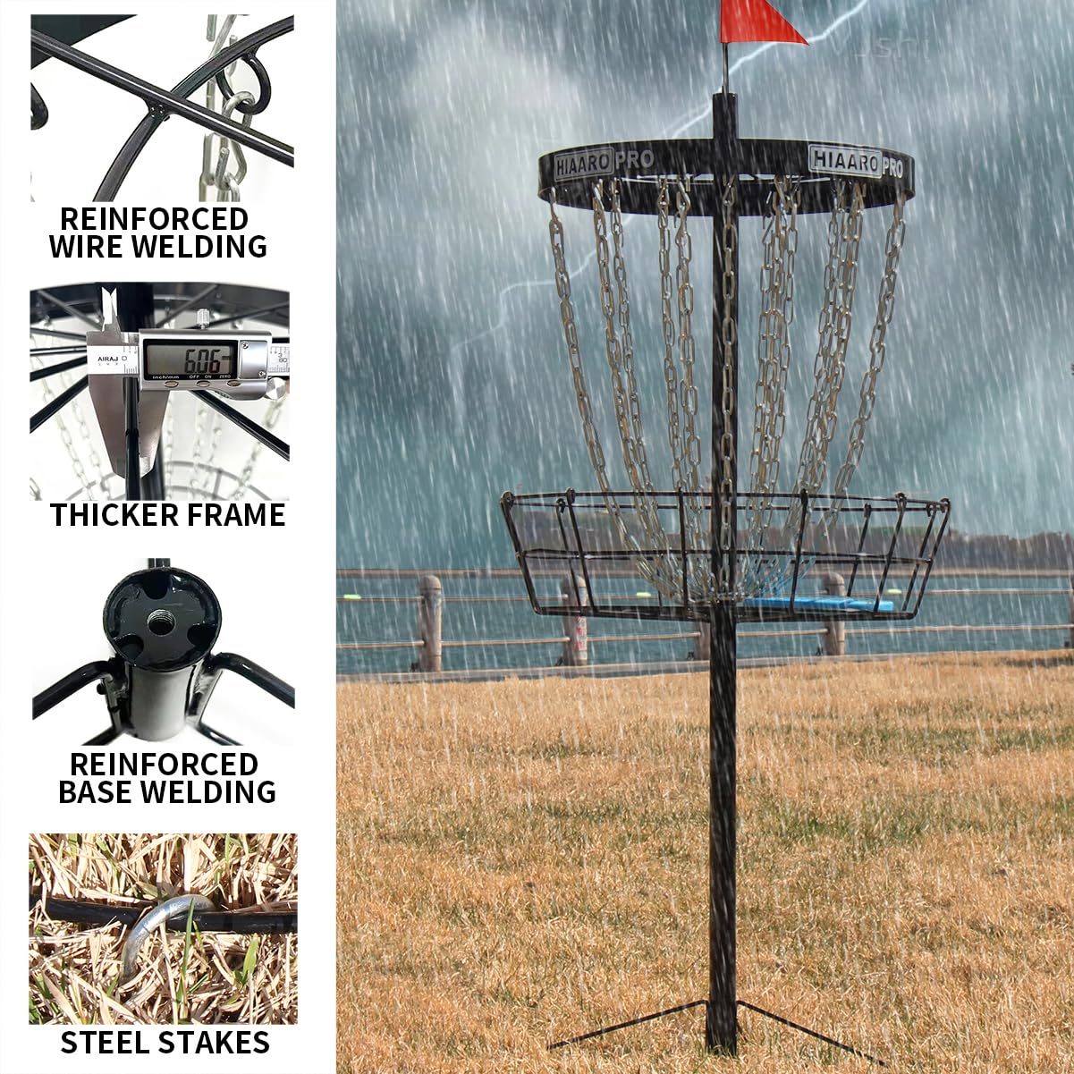 HIAARO PRO Disc Golf Basket and Disc Golf LED Light Bundle Item