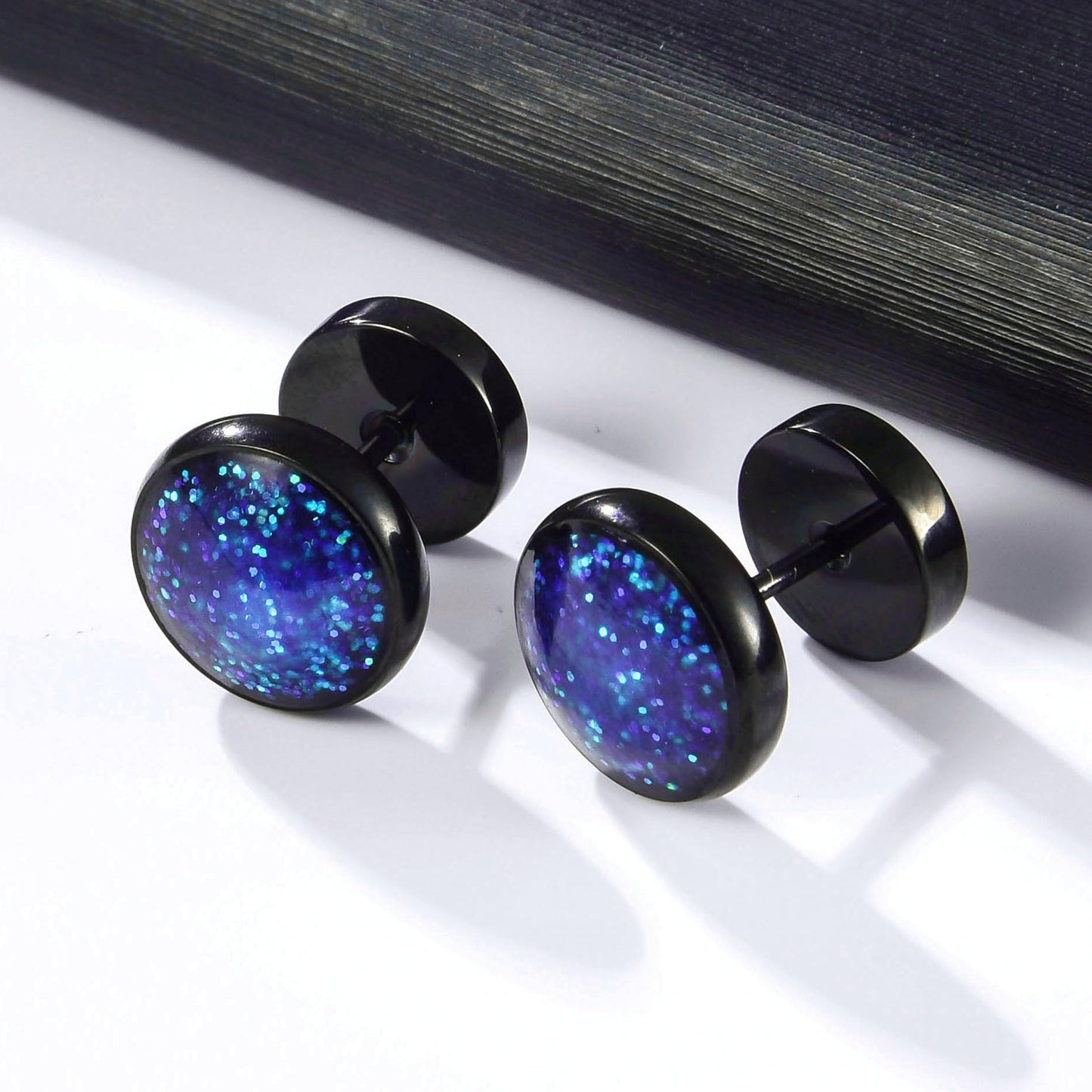 Surgical Stainless Steel Stud Earrings for Women Men Black Gold Plated Fluorescent Flat Back Hypoallergenic Earrings Suitable for Sensitive Ears