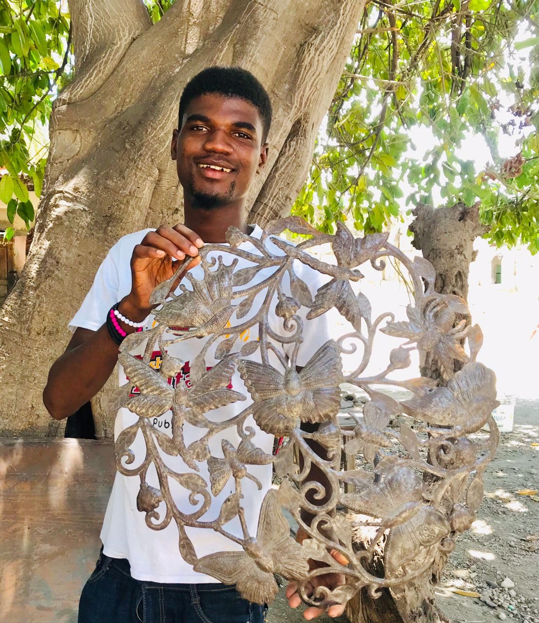 It's Cactus Wall Art Butterflies, Home Decor, Indoor and Outdoor, Handmade in Haiti from Recycled Barrels 23 x 23 Inches