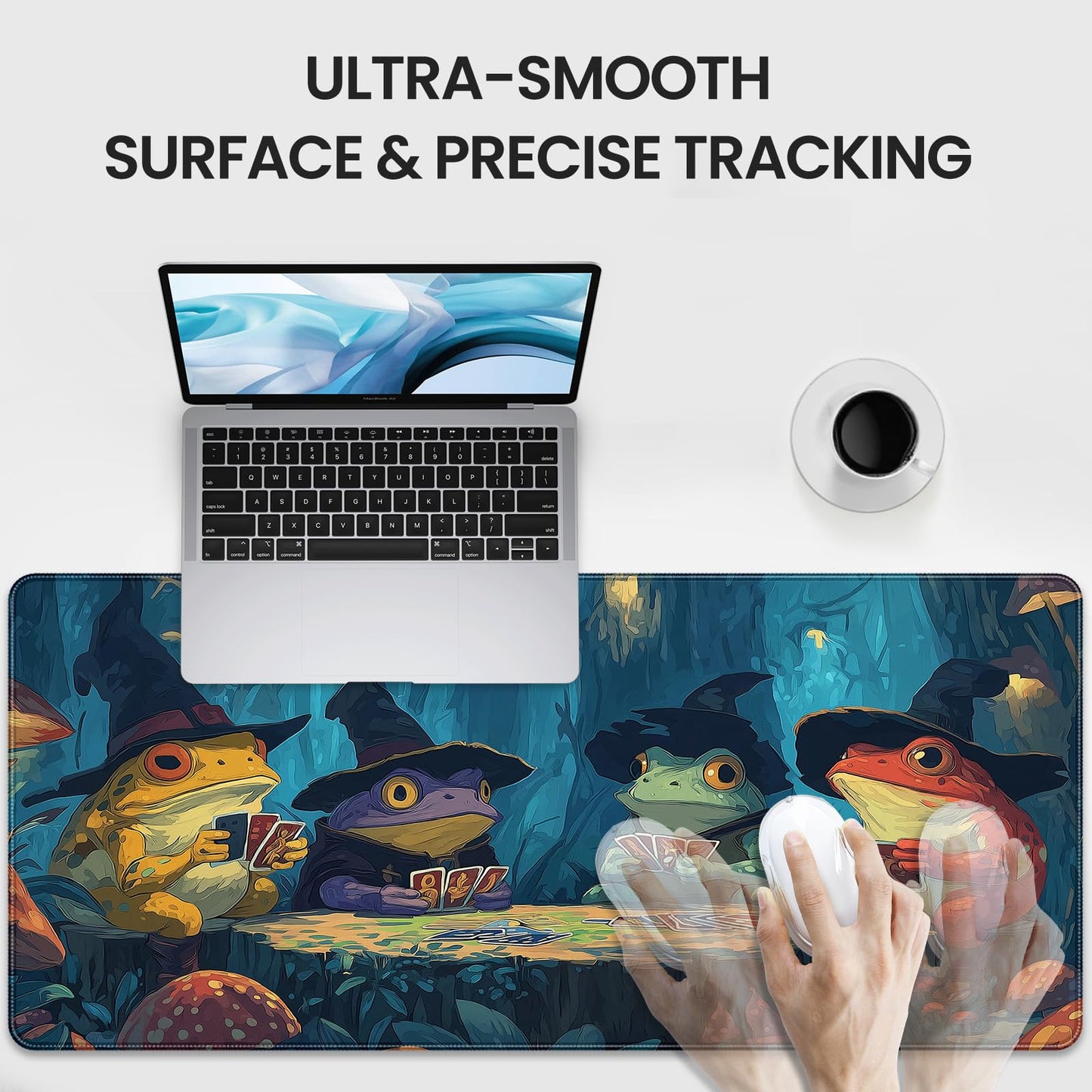 Anime Frog Playing Card Gaming Mouse Pad, Extended 35.4 x 15.7 Inches, Non-Slip Rubber Base, Stitched Edges,Water Proof， XXL Desk Mat
