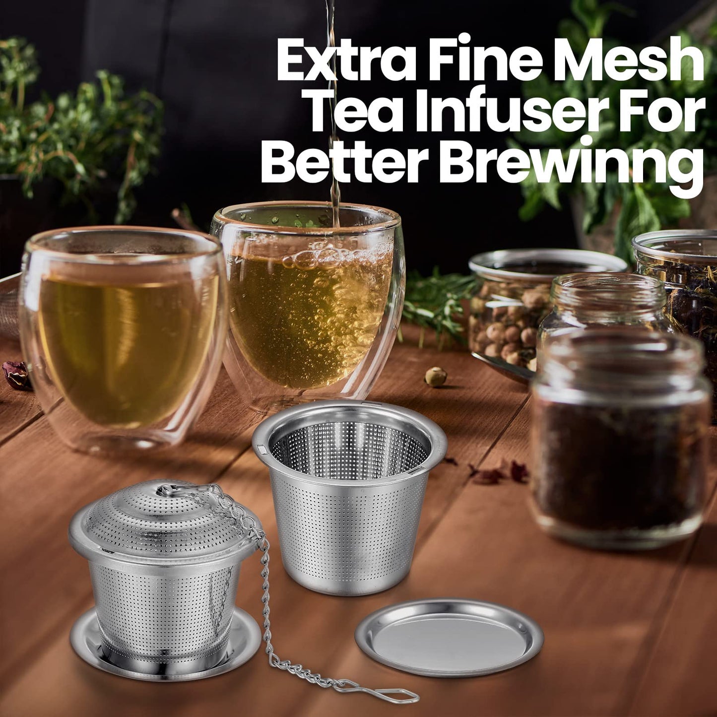 Zopeal 9 Pcs Tea Infuser Stainless Steel Strainer with Extended Chain Hook and Saucer Loose Leaf Steeper Fine Mesh Ball Tea Filter for Brew Spices Seasonings Fits Cup Mug Bottle (Medium)