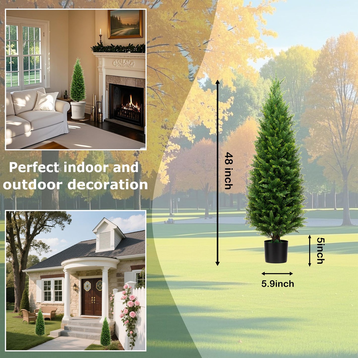 4FT Artificial Cedar Topiary Trees UV Resistant Potted Plant Set of 2 Faux Pine Trees Fake Shrubs Artificial Plants for Front Porch Garden Indoor Outdoor