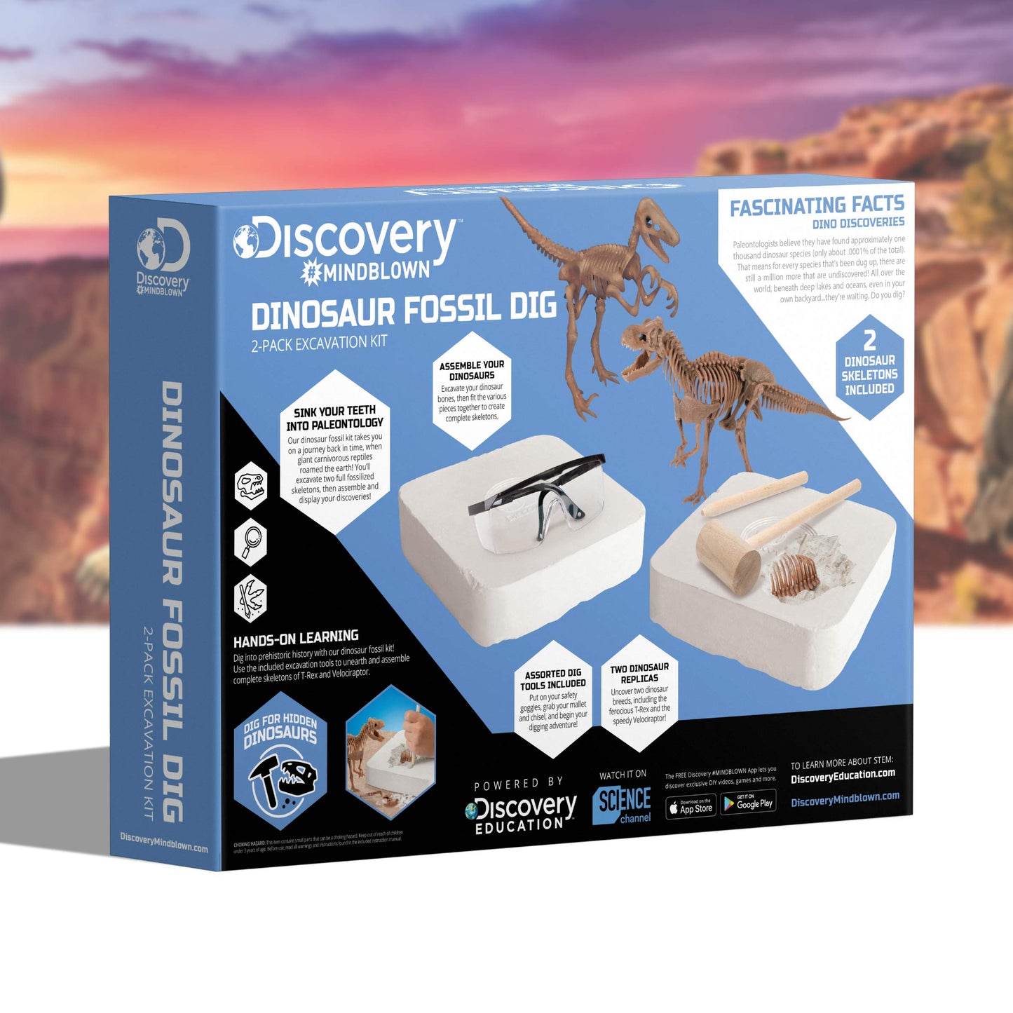 Discovery™ Dinosaur Fossil Dig Kit – Excavate & Assemble T-Rex & Velociraptor Skeletons| 3D Dino Bones Puzzles| Jurassic Paleontology Toy for Kids| STEM Science Activity Set| Girls & Boys Gift Ages 6+
