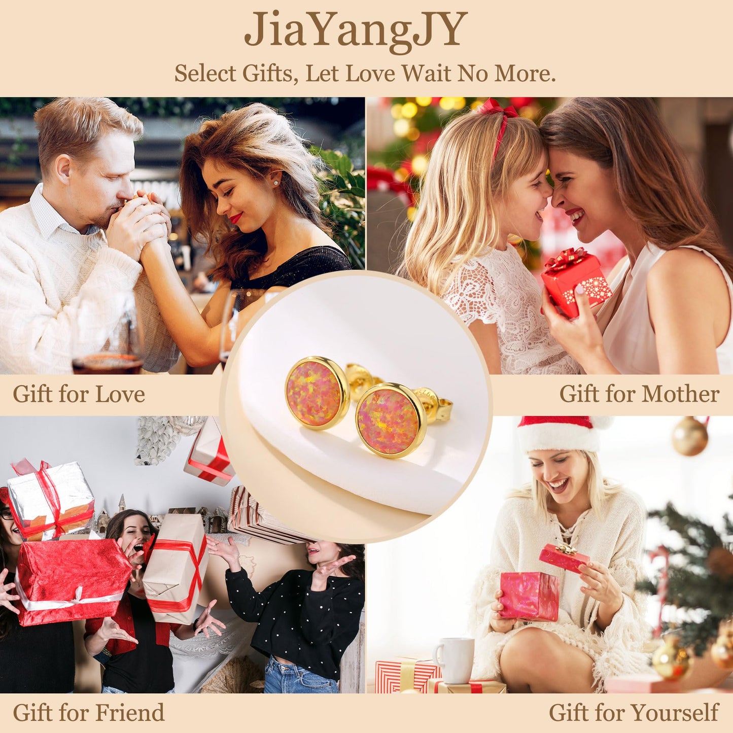 JiayangJY Silver Red Fire Opal Stud Earrings for Women 18K Yellow Gold Plated Sterling Silver Round Shape 6mm Opal Earrings with Push Back