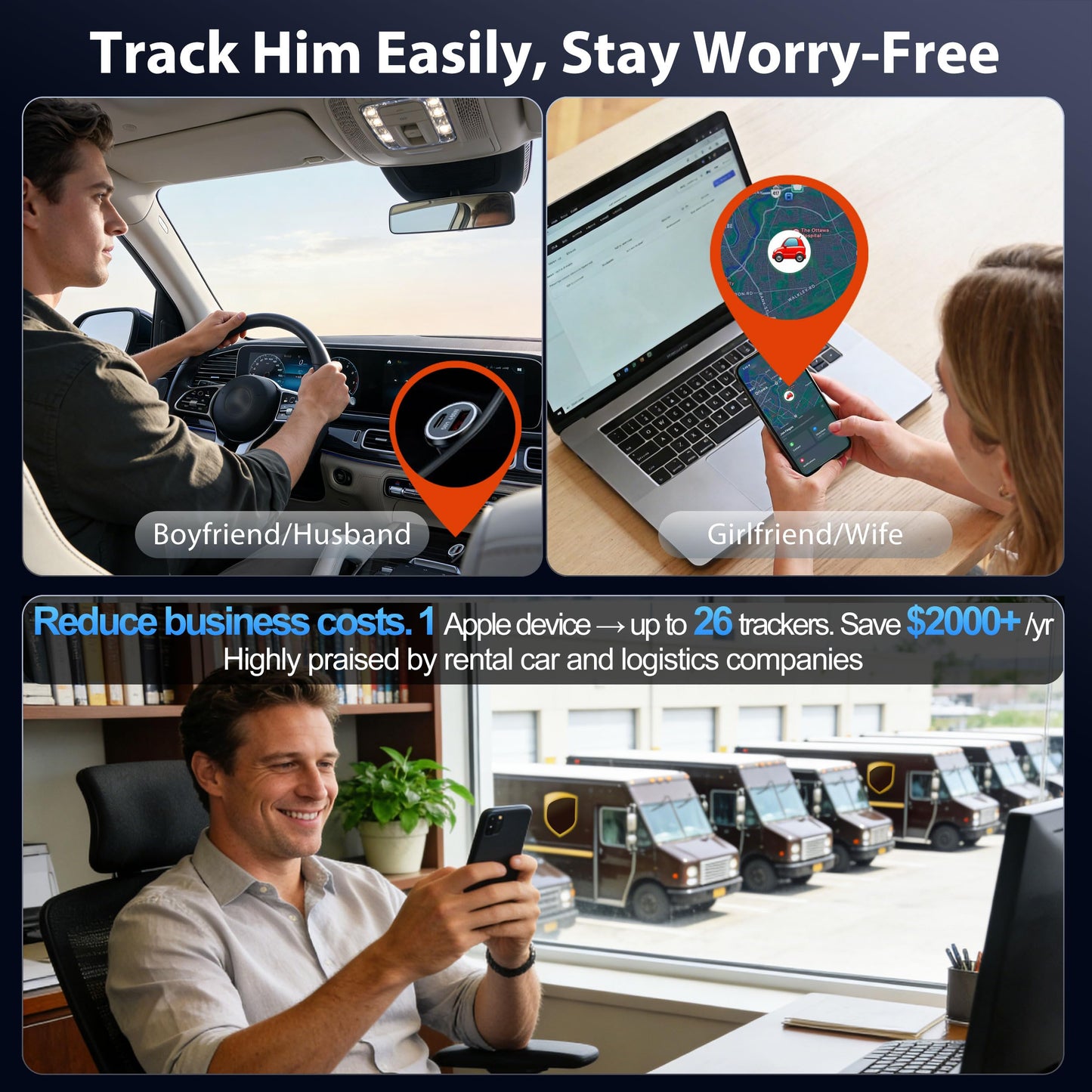 LIONO Car GPS Tracker & Charger with Built-in Rechargeable Battery, GPS Tracker for Vehicles, Hidden Car Tracker for Anti-Theft & Parking Location, for Family& Fleets, No Monthly Fee, No SIM, iOS Only