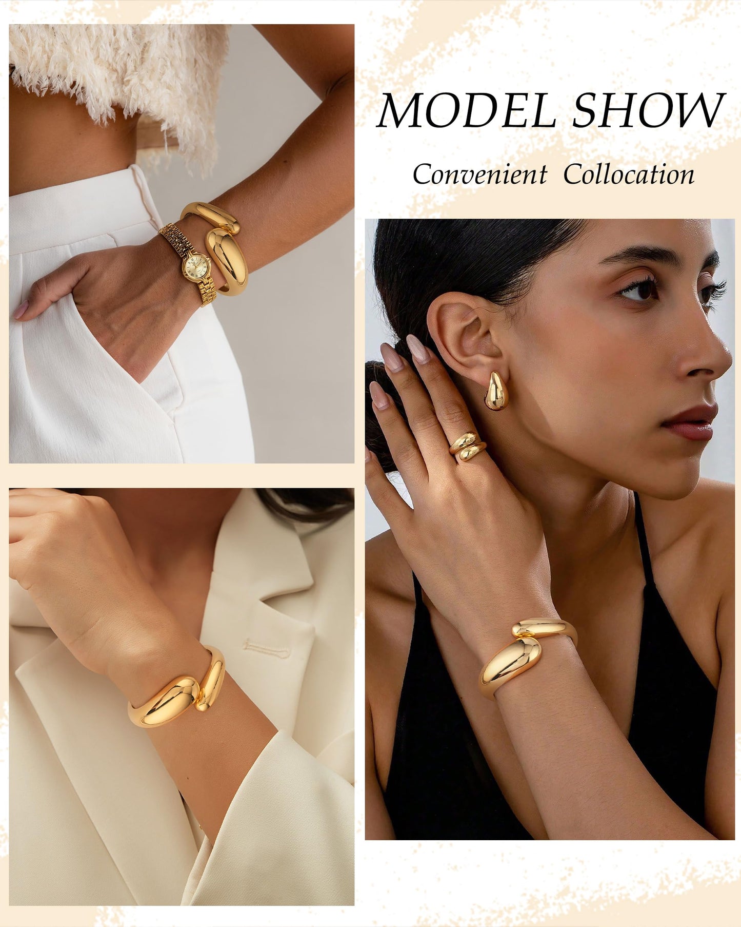 TOBENY Gold Bangle Bracelets for Women Trendy Waterdrop Adjustable Twist Cuff Bracelet Thick Chunky Gold Bracelet Jewelry Gifts