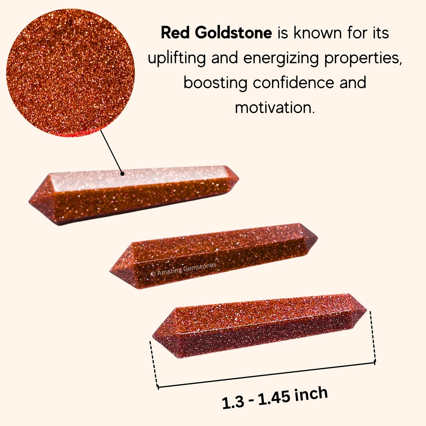 Amazing Gemstone Red Goldstone Crystal Points Bulk Healing Crystals - Pack of 3 Double Terminated Healing Wand Point Bulk Crystals for Crafts, Crystal Grid, DIY - Premium Crystals for Beginners Gifts