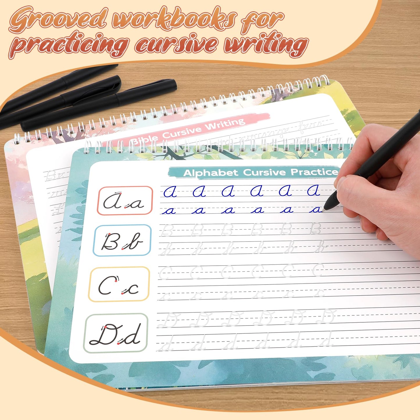 Grooved Cursive Handwriting Workbook for Kids 5-12 & Adults,Reusable Magic Practice Books with Disappearing Ink Pens,Grooved Kids Writing Book Cursive Workbook with Words Letters Bible Verses Sentence