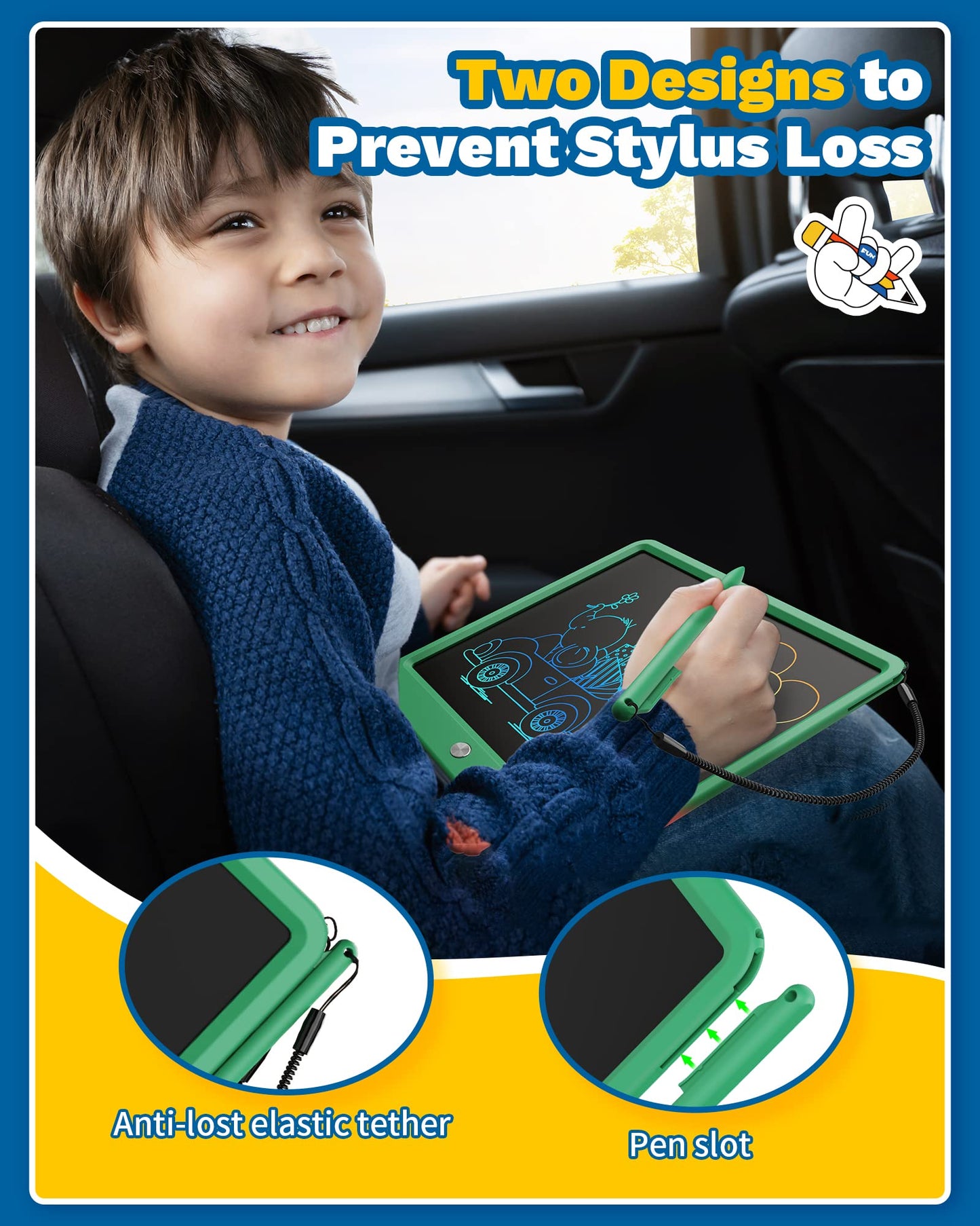 TEKFUN Toys 12" LCD Writing Tablet for Kids Ages 3–8, Drawing Tablet Toy for Boys & Girls, Easy Way to Keep Kids Busy, Mess-Free Doodle Board for Travel, Learning & Play