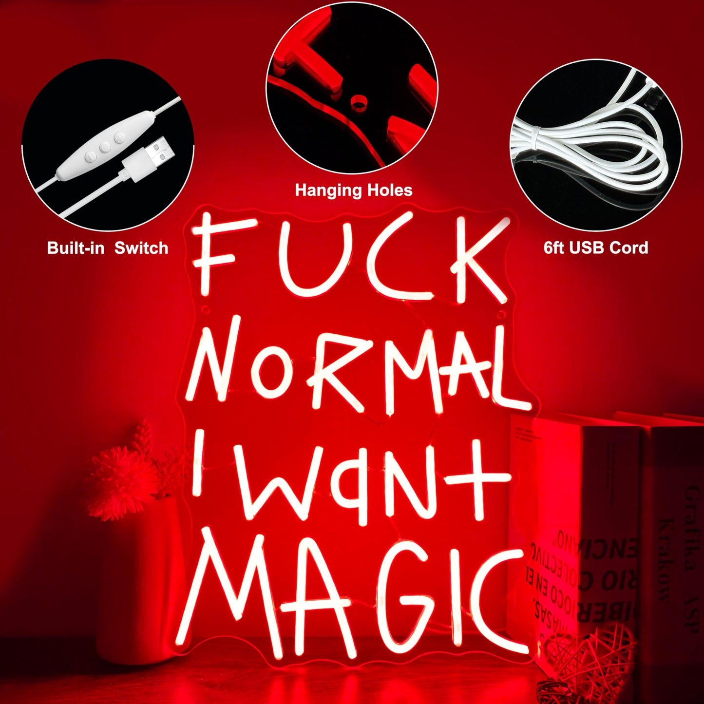 F**k Normal I Want Magic LED Neon Sign Bold Statement Wall Art Gothic Room Decor Alternative Aesthetic Light Christmas gifts