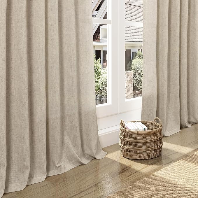 Nanspring Taupe Burlywood Curtains 96 Inches Long for Living Room Flax Linen Light Filtering Country Farmhouse Decor Curtains Back Tab Privacy Semi Sheer Curtain for Bedroom 52x96, 2 Panels