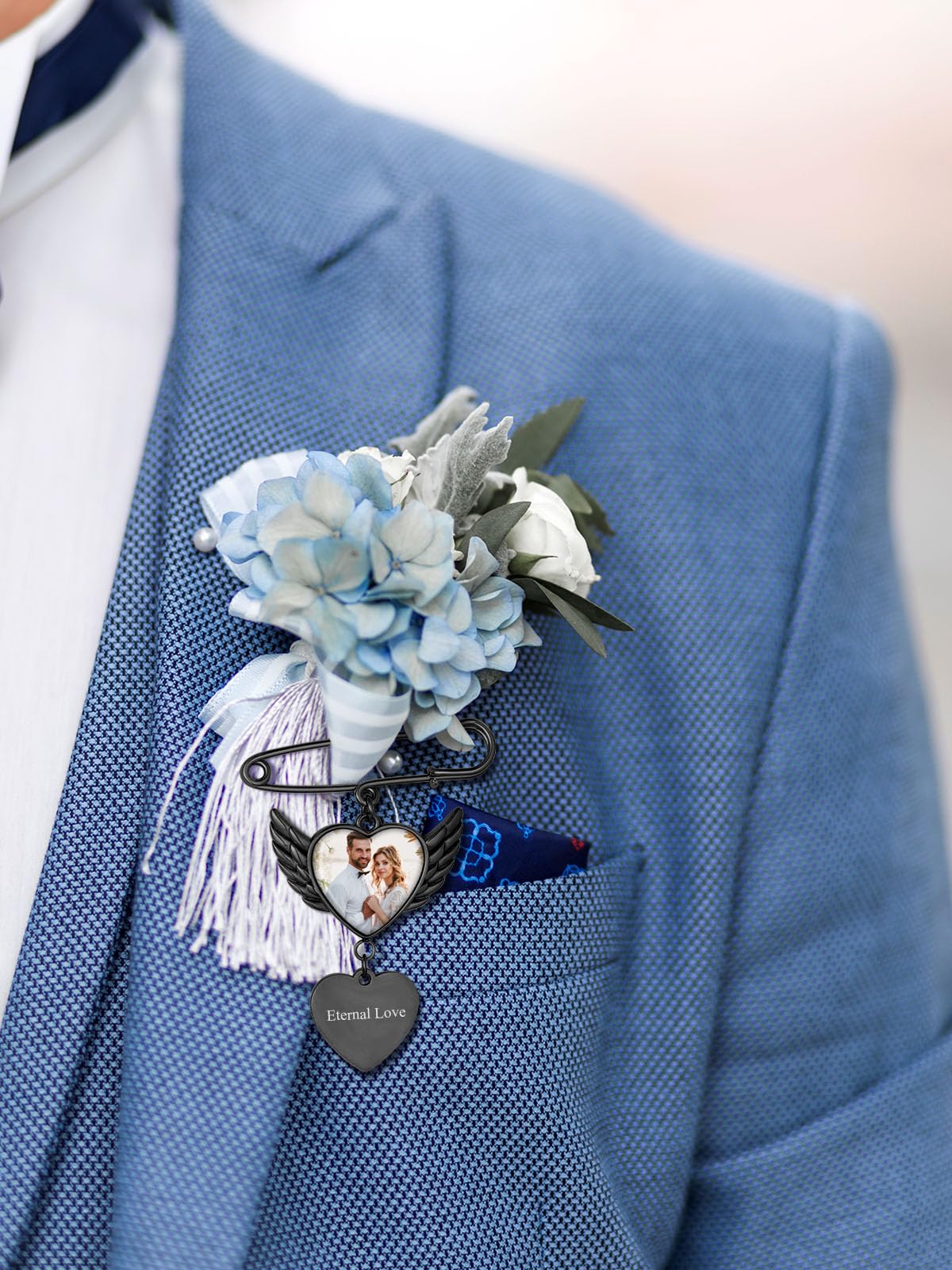 Custom4U Wedding Charms for Bouquet Custom Pictures Customized Photo Pins Heart Shaped Memory Charms Funeral Boutonniere