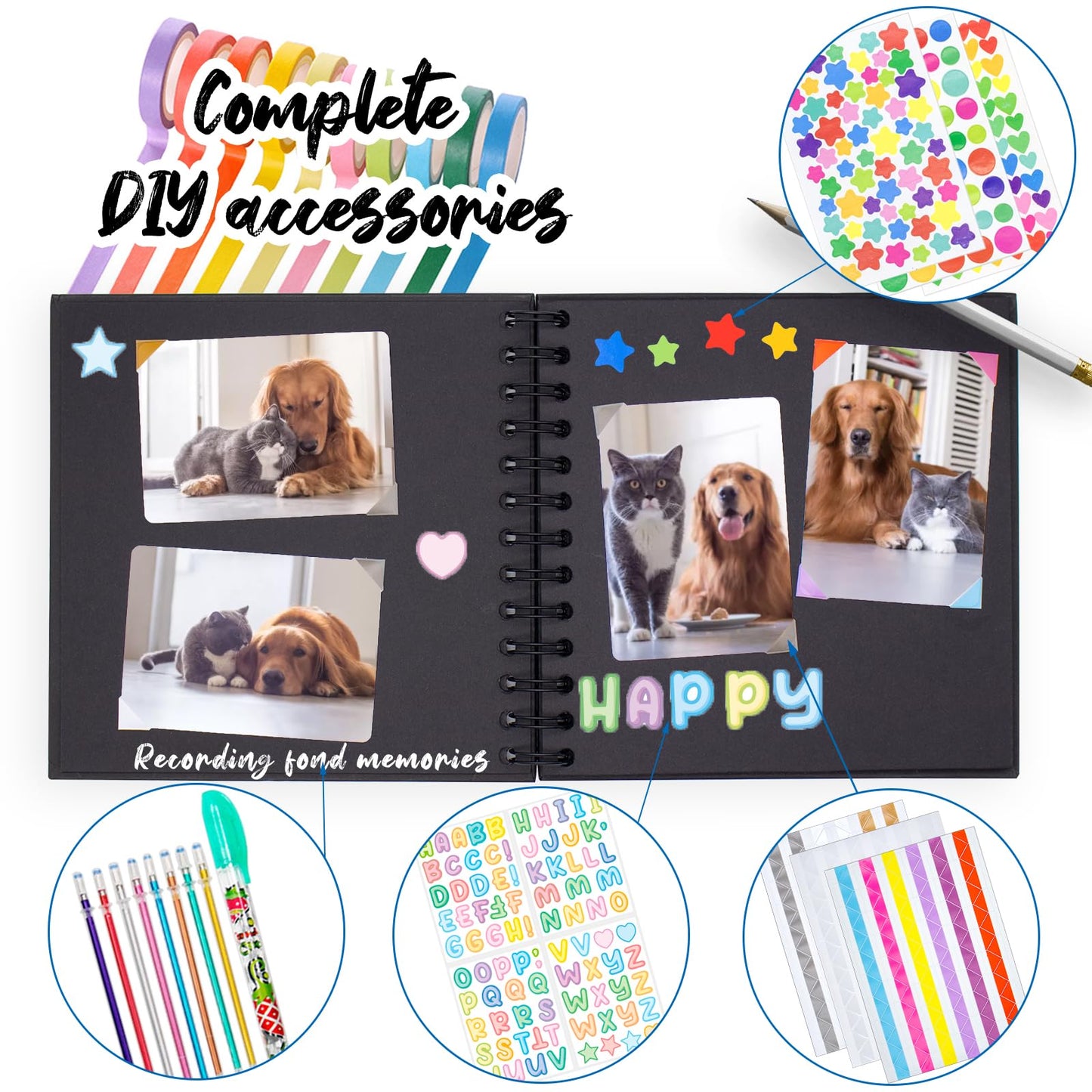 Kid Scrapbook DIY Photo Album Hard Cover Scrapbook Kit for Kids Instant Camera Print Paper with DIY Accessories (Pink)