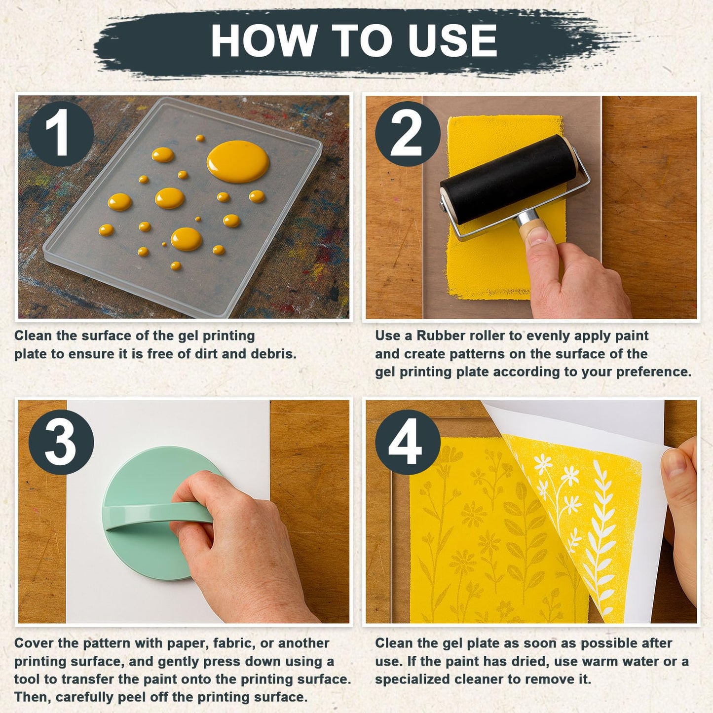 DINGSEN Gel Printing Plate Kit, Complete Printmaking Set with 8” X10” Gel Plate, Brayer, Watercolor Paints, A4 Printmaking Paper, and Essential Tools for Mixed Media Art, Monoprinting, Card Making
