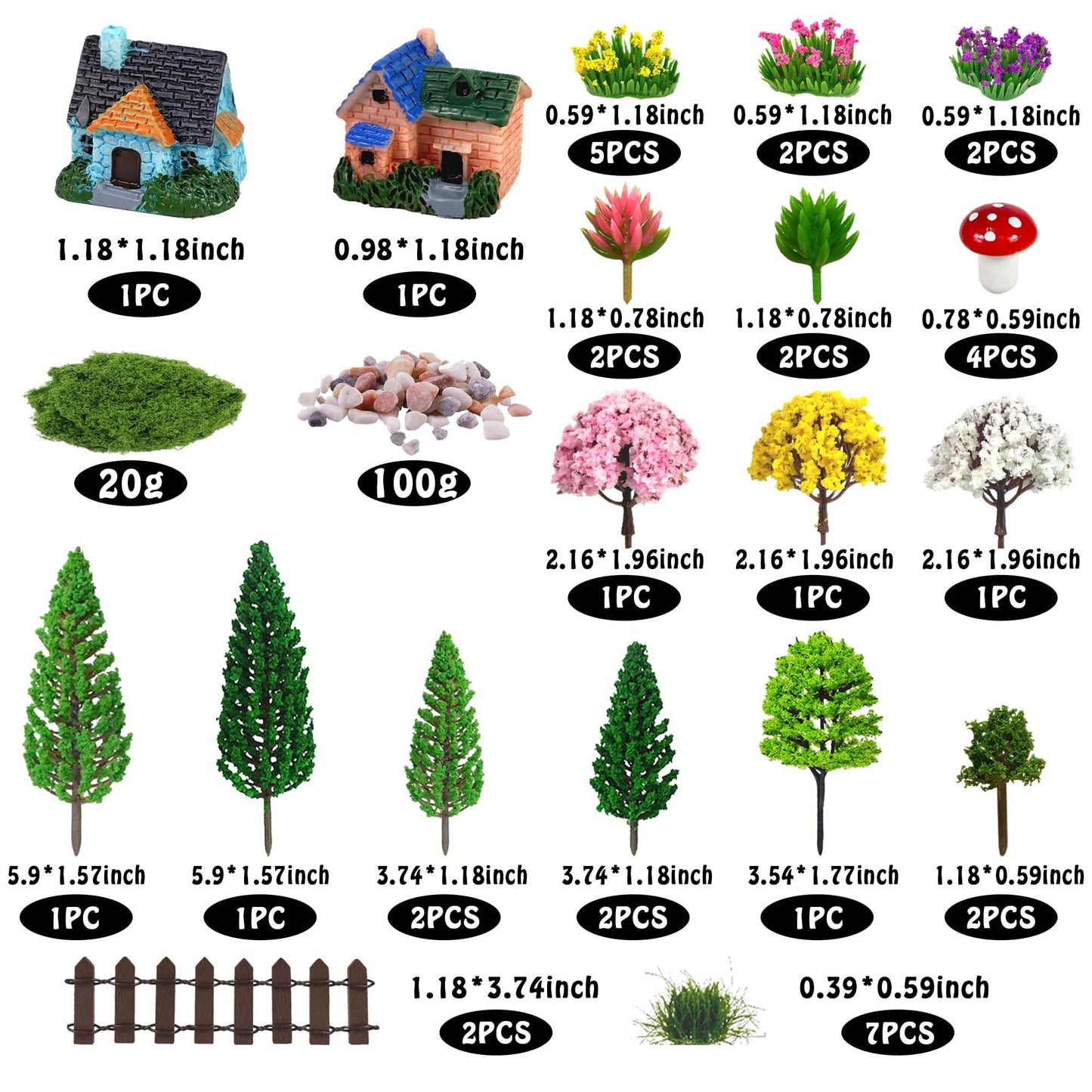 MOMOONNON 36pcs Garden Diorama Mini Garden Accessories Set Mixed Model Trees Flowers for Crafts Building Model Railway Fairy Scenery Landscape Supplies