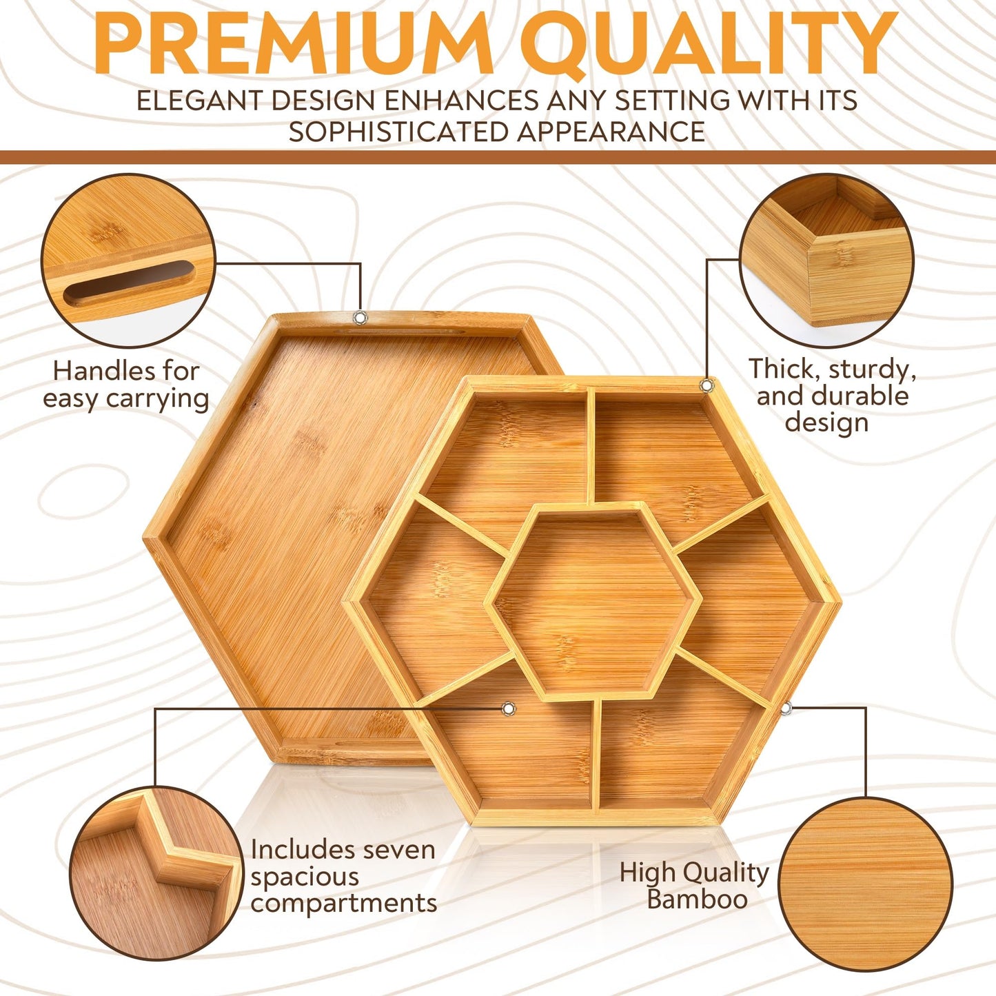 Snack and Serving Tray Set – 13" Divided Bamboo Appetizer Platter for Dry Fruit, Nuts, Cheese and Charcuterie (Bamboo, 13"x11")