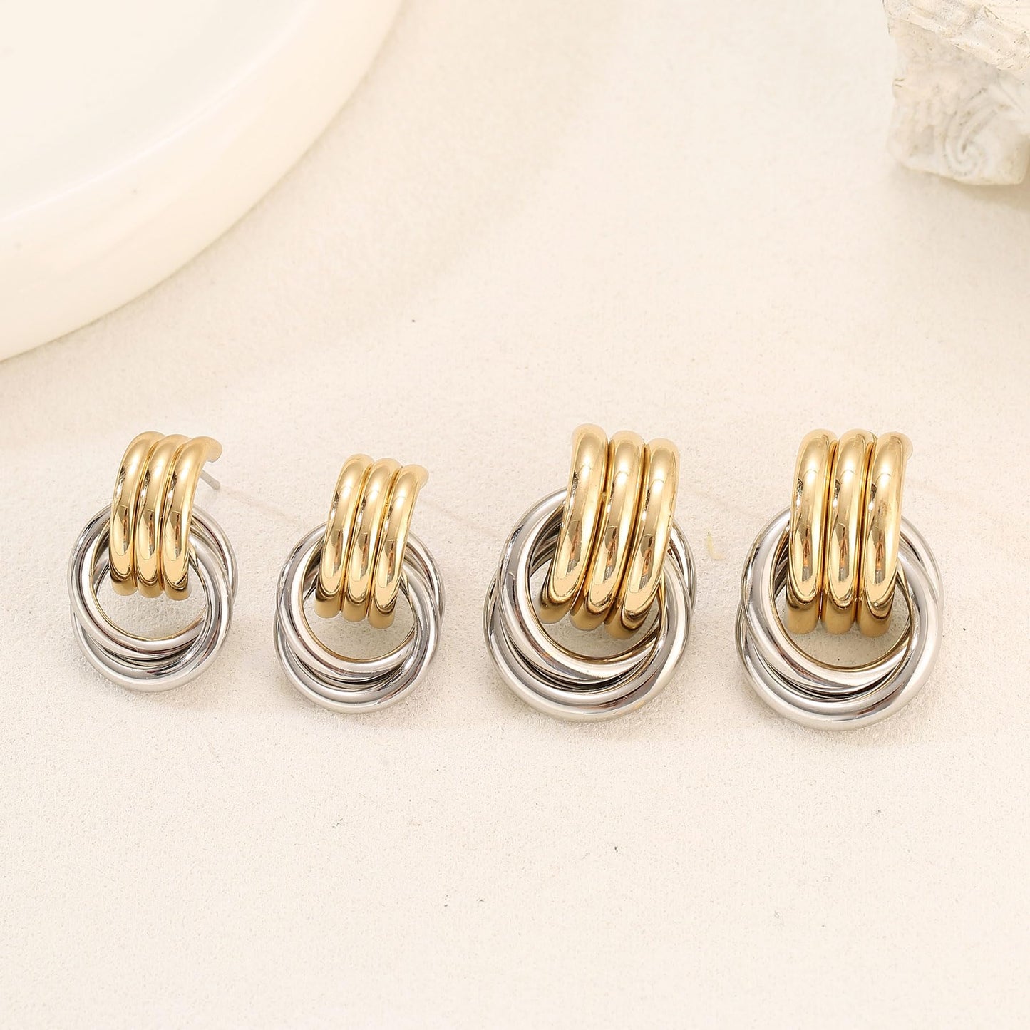 Gold Silver Earrings for Women, Mixed Metal Knot Earring, Two Tone Drop Dangle Earring, Chunky Gold Knotted Link Earring Jewelry