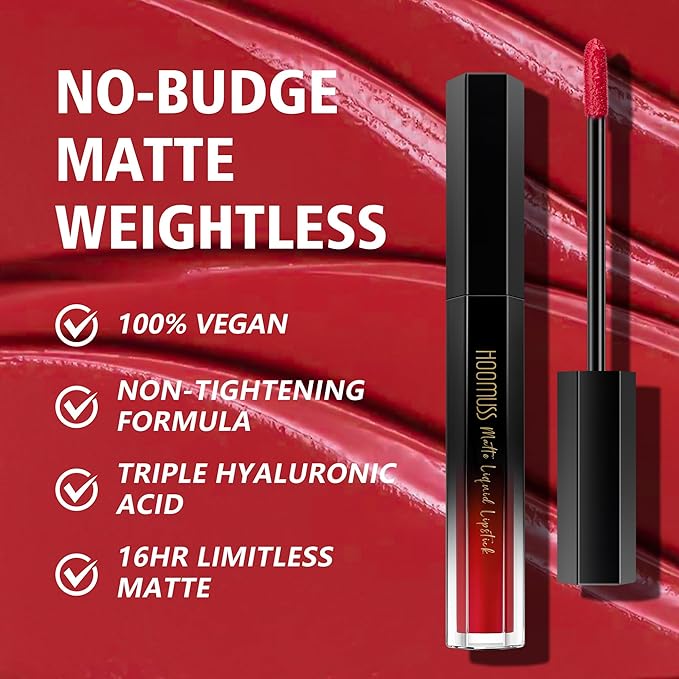 Red Lipstick Long Lasting, Matte Liquid Lipsticks for Women Non Transfer Smudgeproof Smooth and Easy to Appy Cruelty Free Lip Color, M48 Ruby Red
