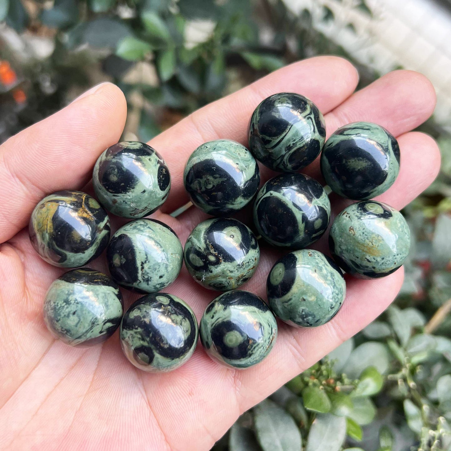 Fekuar 5 Pcs Kambaba Jasper Crystal Sphere Ball Set, Polished Healing Energy Mineral Gemstone Balls for Reiki Chakra Decoration Fengshui 20mm