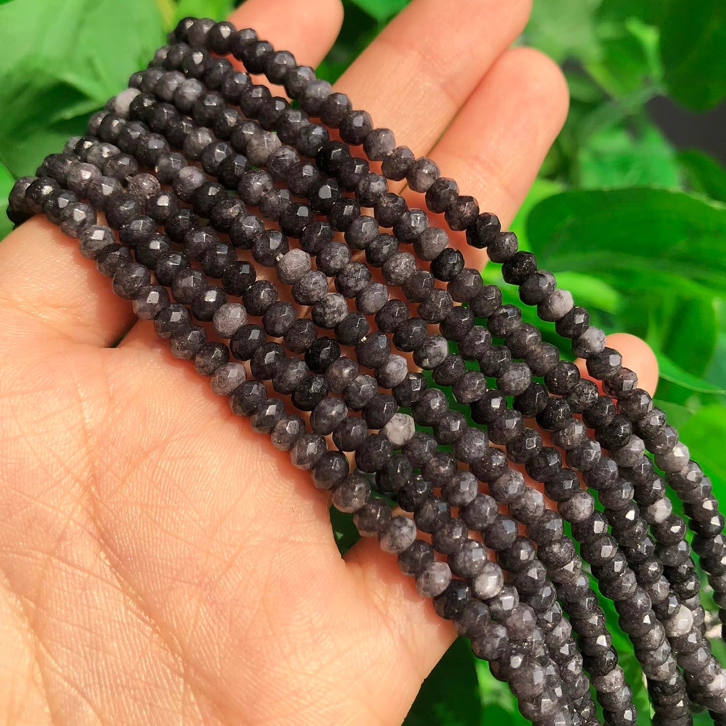2 String 220PCS 3x5mm Natural Grey Agate Beads for Jewelry Making, Songxi Facted Loose Gemstone Beads for DIY Bracelet Necklace Making Supplies with Energy Healing Chakra Power
