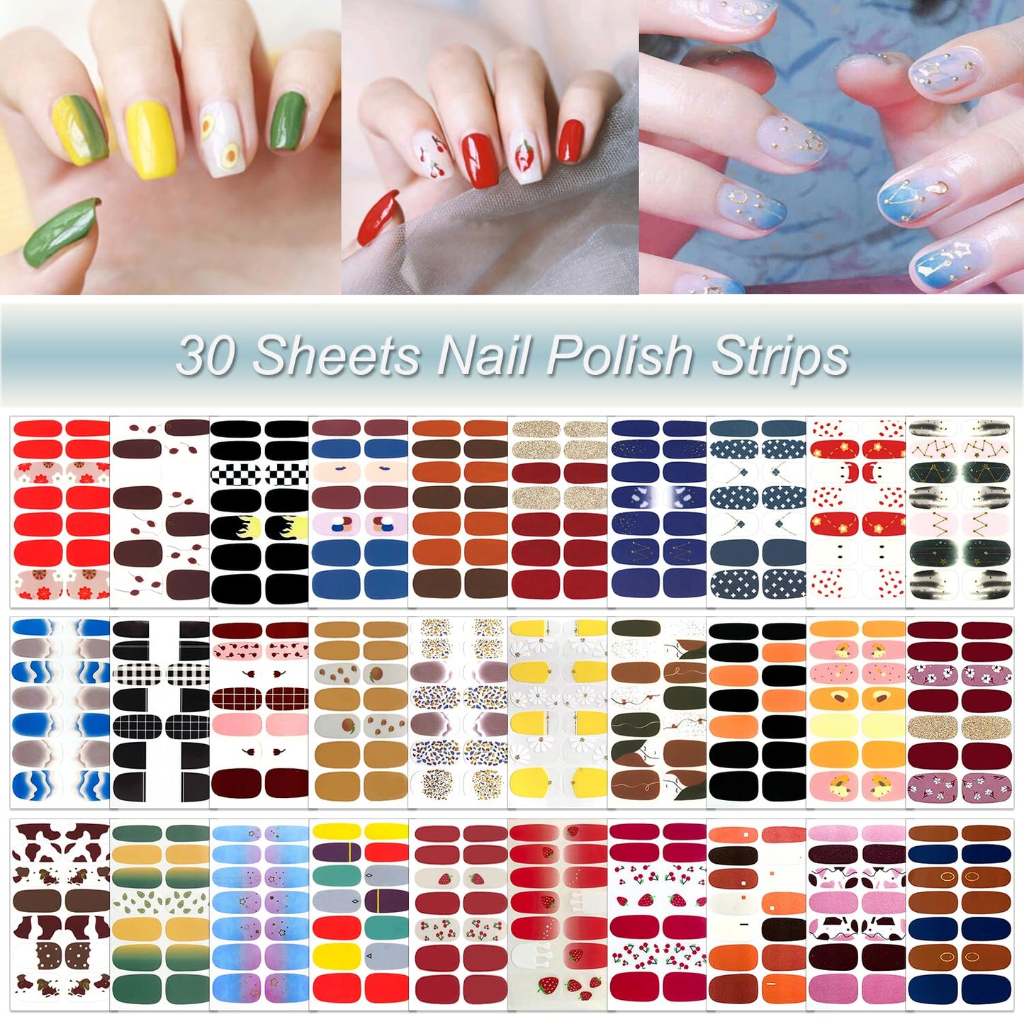 DANNEASY 30 Sheets Nail Polish Strips Full Nail Wraps for Women Gel Nail Strips Self Adhesive Nail Polish Stickers Stick On Nails Fingernails Manicure Sticker Nail Art Accessories with Nail File