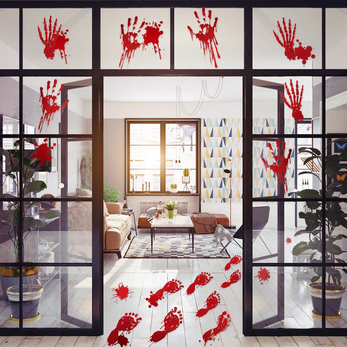 Outus 152 Pcs Halloween Stickers Footprints Window Floor Decal Splats Wall Stickers for Halloween Winter Holiday Party Decorations, 12 Sheets