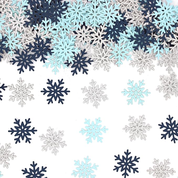 200PC Blue Silver Snowflakes Confetti Winter Wonderland Baby Shower Decorations Boy First Birthday Table Scatter Christmas Party Decor