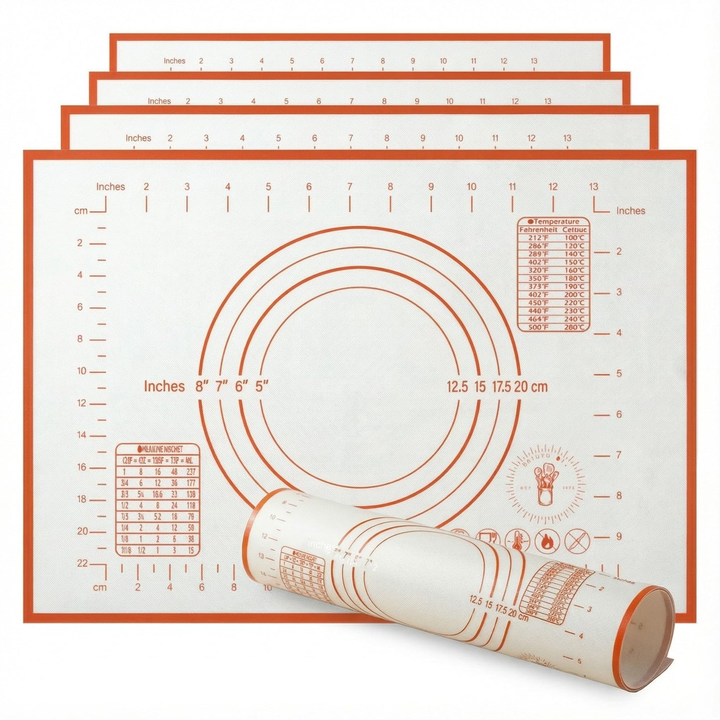 Silicone Baking Mat, Non-Stick Pastry & Dough Mat with Guides, Half Sheet Silicone Mat for Baking & Kitchen Counter, Baking Supplies, 11"x16" (Pack of 4)