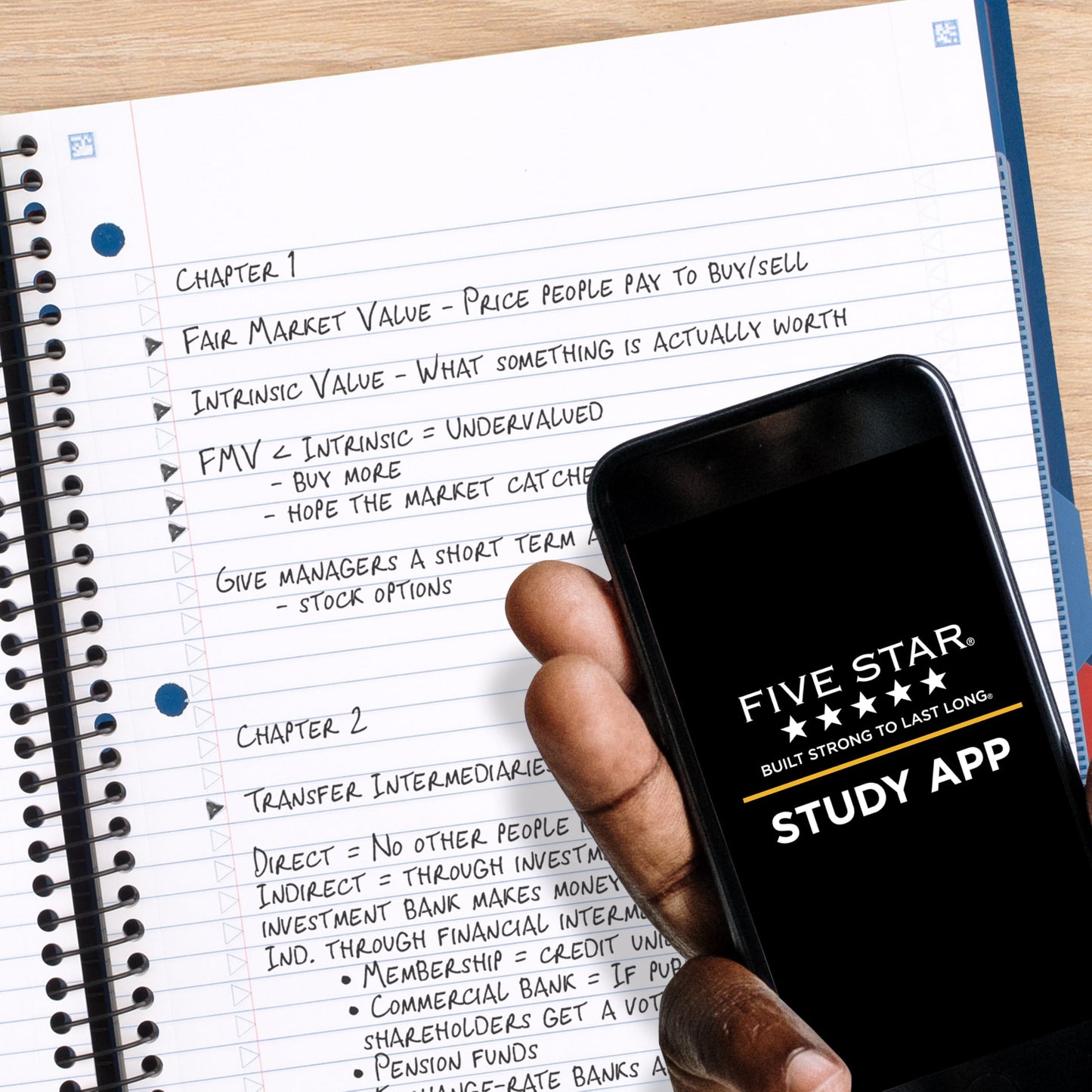 Five Star Advance Spiral Notebook + Study App, 5 Subject, College Ruled Paper, 8-1/2" x 11", 200 Sheets, Spiral Guard, Movable Tabbed Dividers, Black (73144)