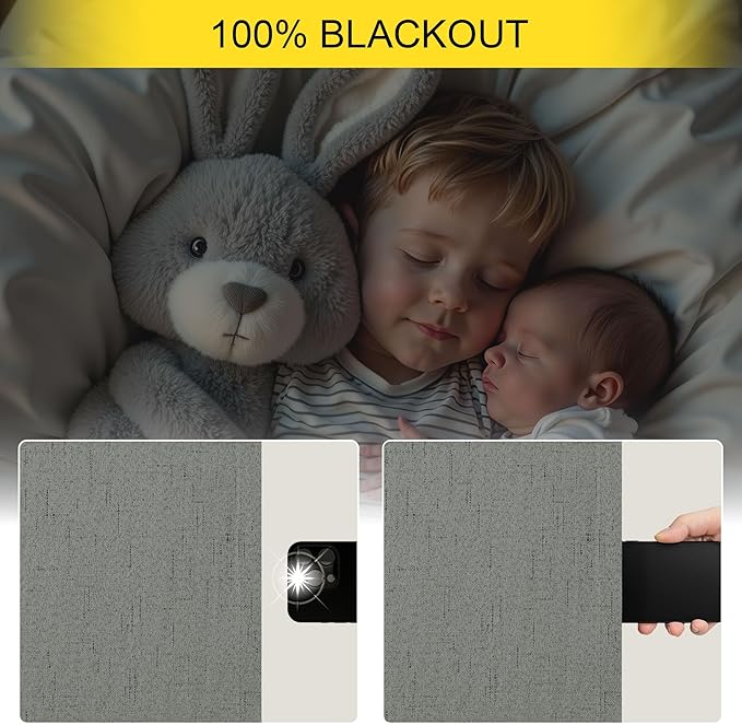 Charcoal Grey Curtains for Bedroom 2 Panel Set 63 Inch Length 100% Blackout Linen Look Thermal Insulated Light Blocking Darkening Bay Window Curtains for Boys Nursery Living Room Bathroom Dark Gray