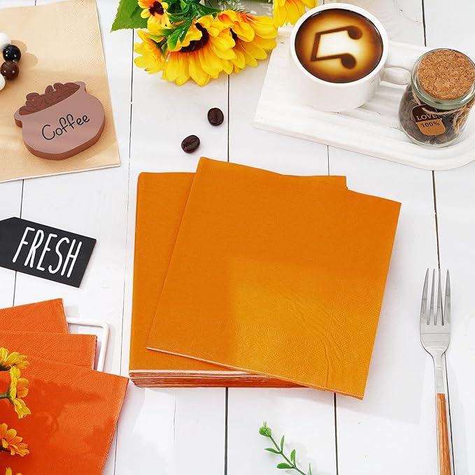 Whaline 150 Pack Fall Color Orange Napkins 6.5 x 6.5 Inch 3 Colors Disposable Paper Napkins Orange Theme Fall Dinner Napkins for Autumn Thanksgiving Party Celebration Supplies Table Decorations
