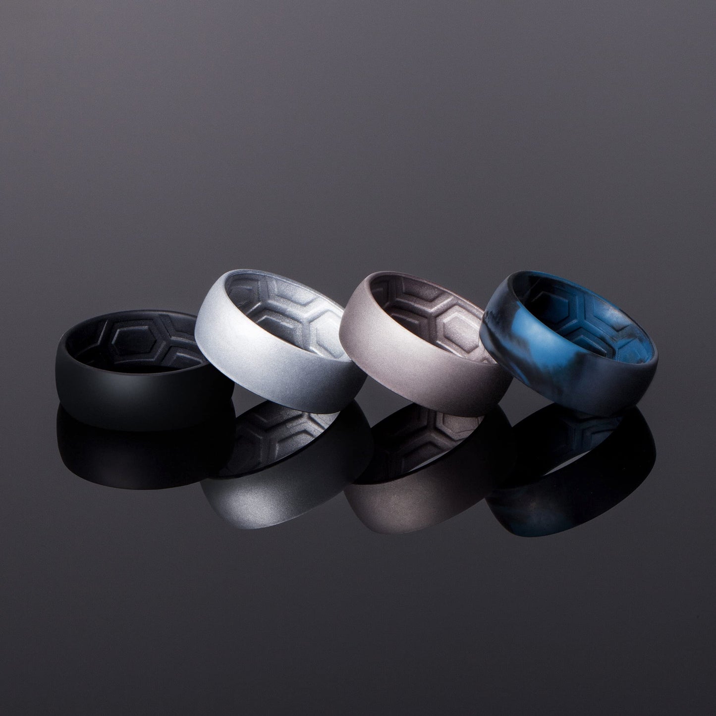 ThunderFit Men's Patterned Silicone Rings, 8mm Wide 2.2mm Thick Rubber Bands,Variety Multipack 1,4,7