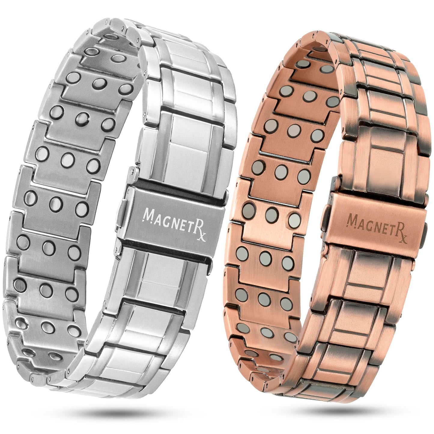 MagnetRX 3X Strength Magnetic Bracelets for Men – Titanium & Pure Copper Magnetic Bracelets for Men – Premium Fold–Over Clasp & Adjustable Length with Sizing Tool