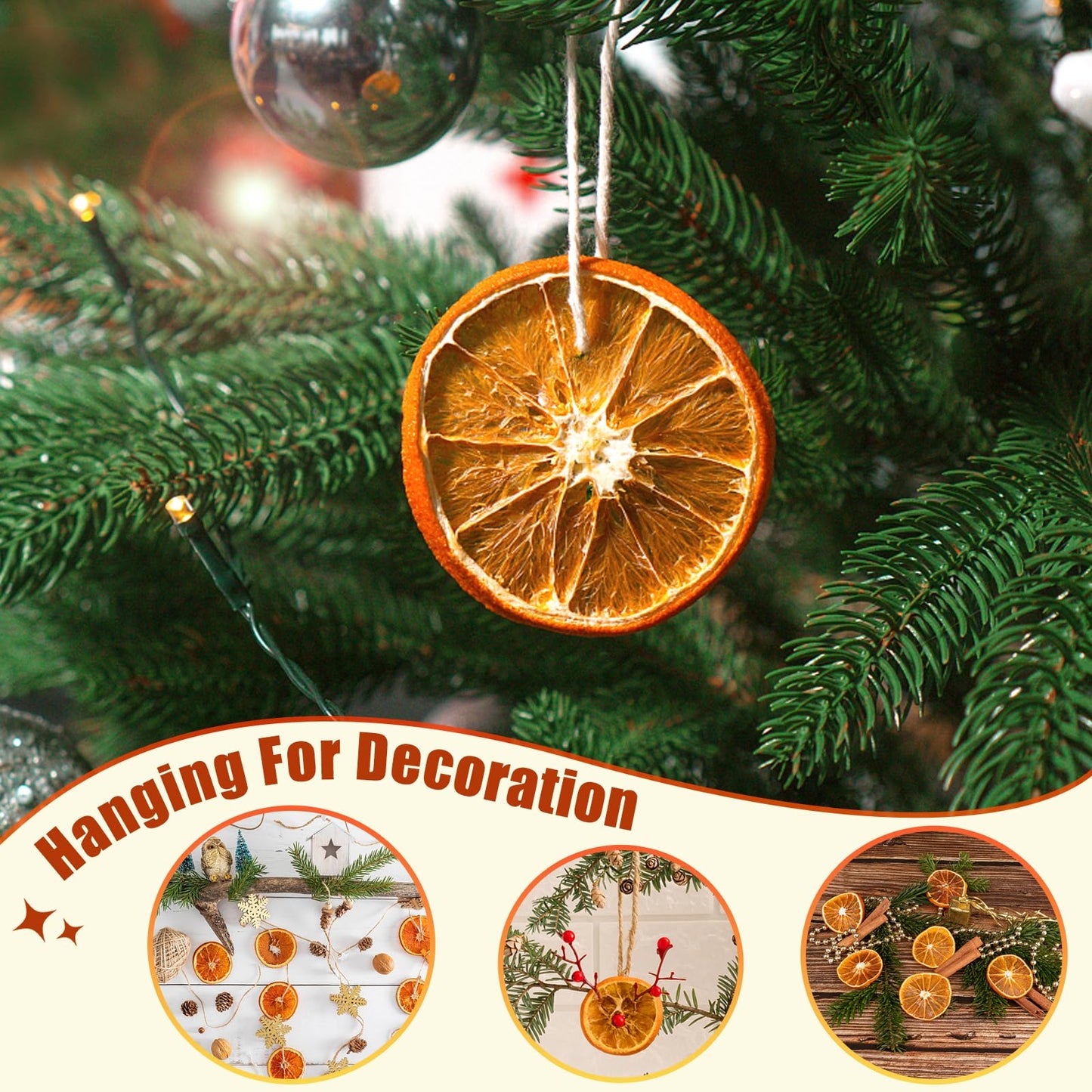50 Pcs Dried Orange Slices, with 50Pcs Hemp Rope, Christmas Wreath Making Supplies for X-mas Tree Decoration, DIY Crafts, Present Wrapping