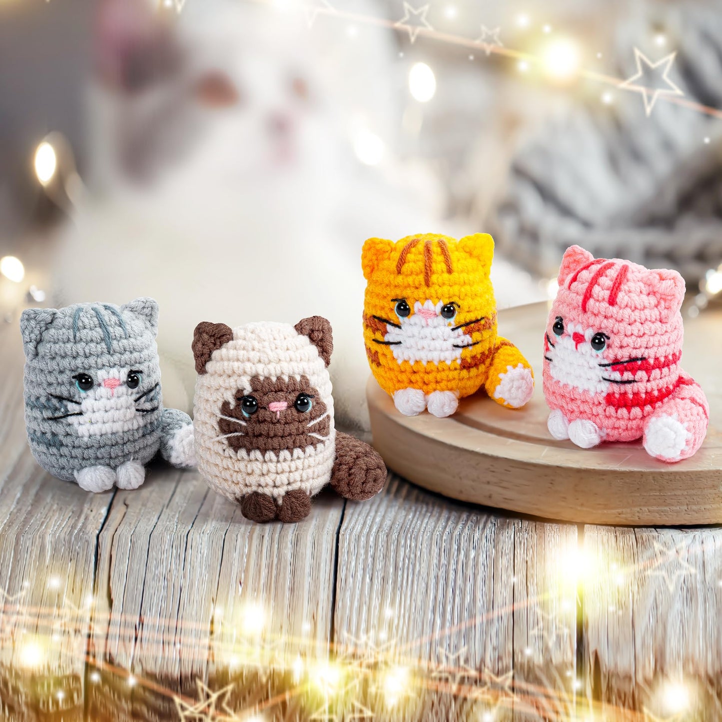 Crochet Kit for Beginners -4 PCS Cat Crochet Kit with Step-by-Step Video Tutorials, Learn to Crochet Kits for Adults, Beginner Crochet Kits for Adults, Animals Cat Crafts Knitting Kit Galentines Gifts