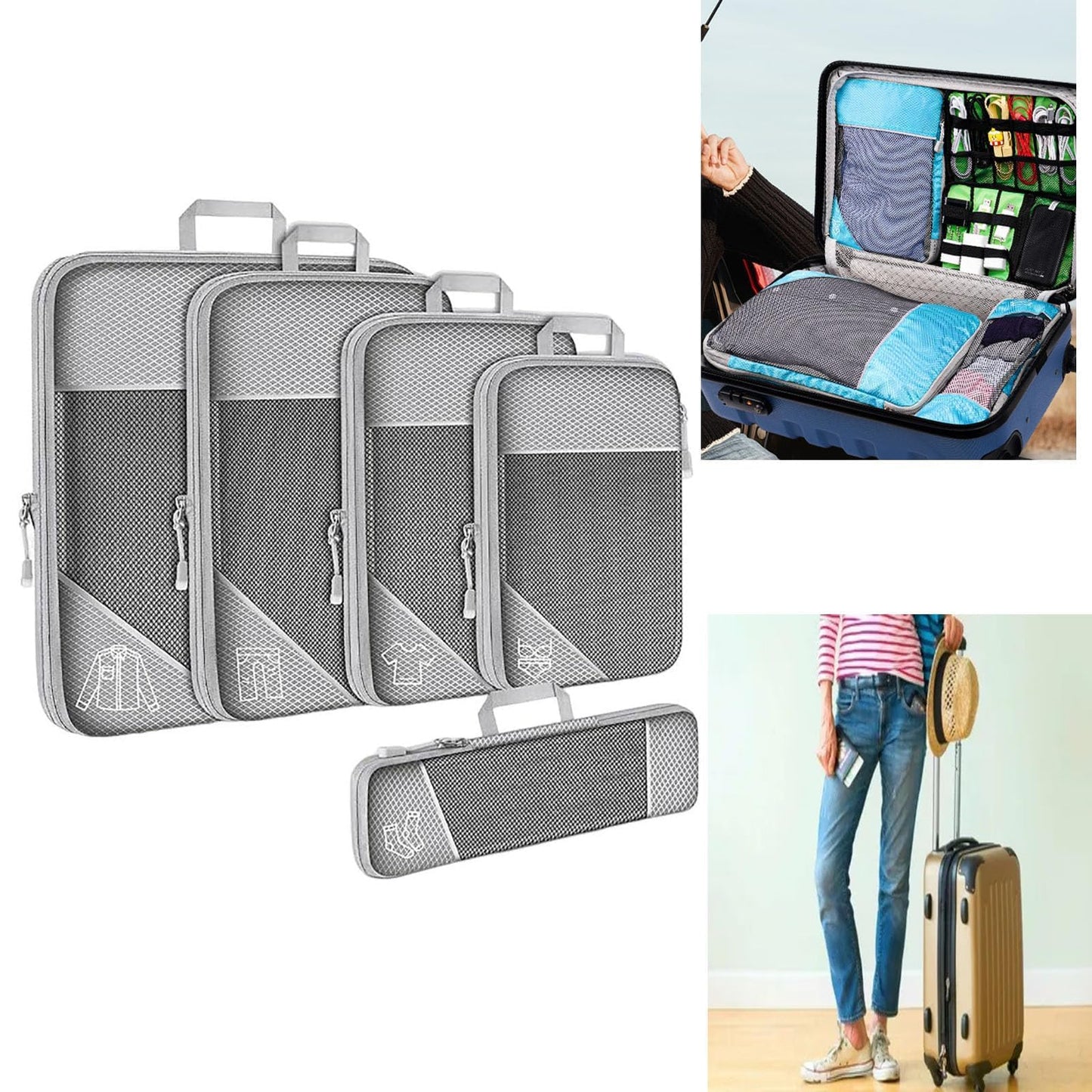 5 Pack Packing Cubes for Travel Ultralight Expandable Suitcase Organizer Bags with Double Zipper for Carry-on Luggage, Cruise, Vacation