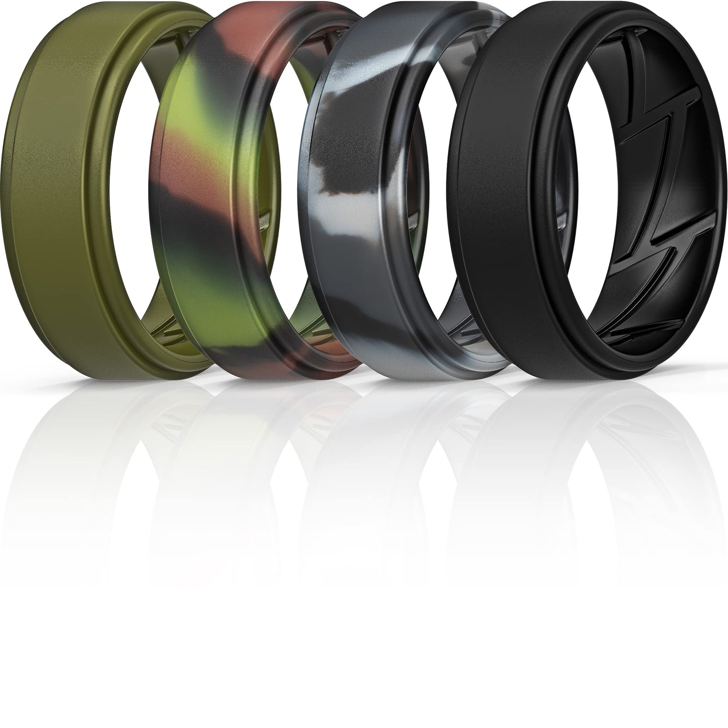 ThunderFit Silicone Wedding Rings for Men Breathable Airflow Inner Grooves, Step Edge Sleek Design Rubber Engagement Bands 8mm Wide 2mm Thick, Variety Multipack 1-7