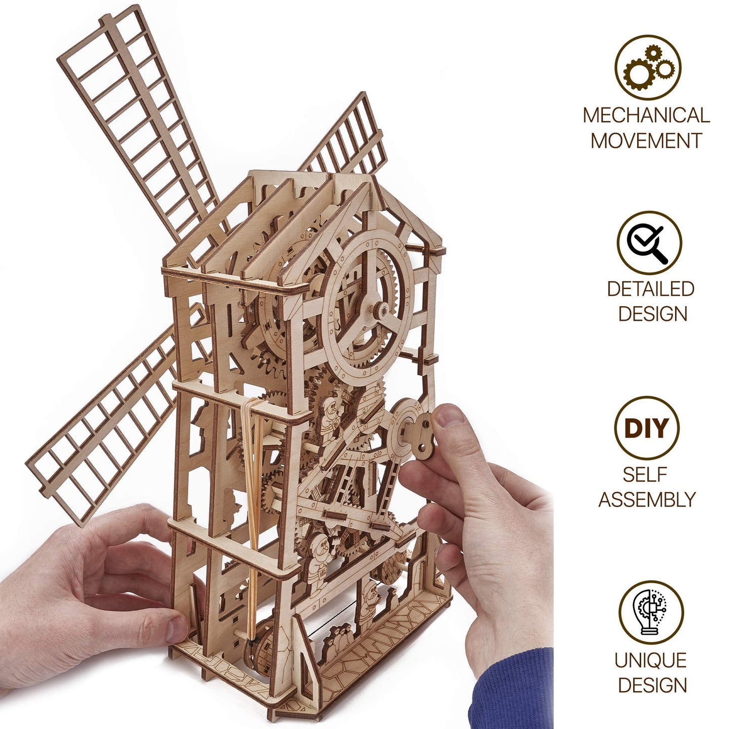 Wood Trick Windmill Rotating Mechanical Model - 3D Wooden Puzzles for Adults to Build - Engineering DIY Wooden Models for Adults to Build