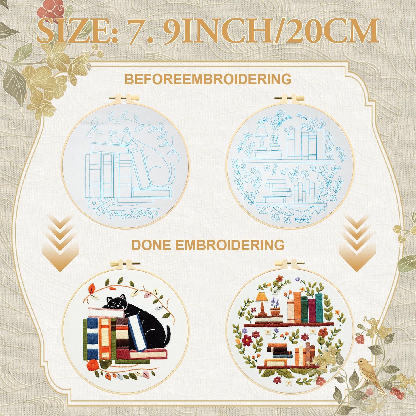 Kuabiz 5 Sets Embroidery Kits for Beginners Cross Stitch Kit for Adults Highland Book Pattern Embroidery Starter Kit Embroiderys Hoop Needlepoint Kits with Instruction Needles Threads