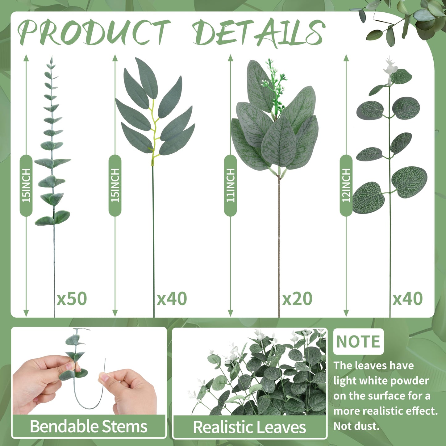 150 Pcs 4 Kinds Mixed Artificial Eucalyptus Leaves Stems Bulk Fake Silver Dollar Eucalyptus Bundle Faux Plants Greenery for DIY Bouquets Floral Arrangement Wedding Engagement Party Decor