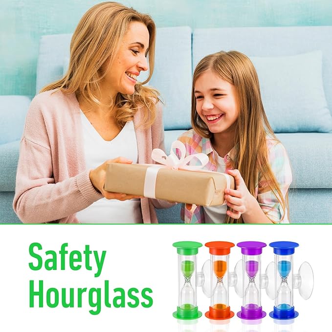 4Pcs Sand Timer Toothbrush Timer with Suction Cup, 3 Minutes Sand Timer Rotatable Hourglass Sandglass Sand Clock for Kids Toothbrush, Games, Classes, Cooking (Purple, Green, Orange, Blue)