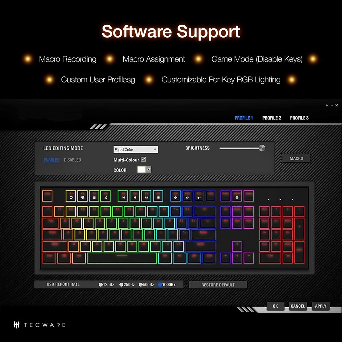 TECWARE Phantom+ Elite 87 Key RGB Mechanical Gaming Keyboard, LED Backlit, Universal Hot-Swap, Wired and Wireless, 3 Mode Connectivity, Thocky Sounding, White Elite Wraith Red
