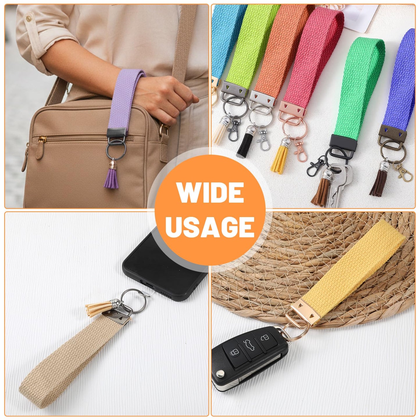 144 Pcs Keychain Hardware Set Key Fob Hardware Set - 48 Pcs 1 Inch Keychain with Keyring, 48 Pcs Colorful Leather Keychains Tassel and 48 Pack Swivel Snap Hooks for DIY Craft Supplies (Multicolor)