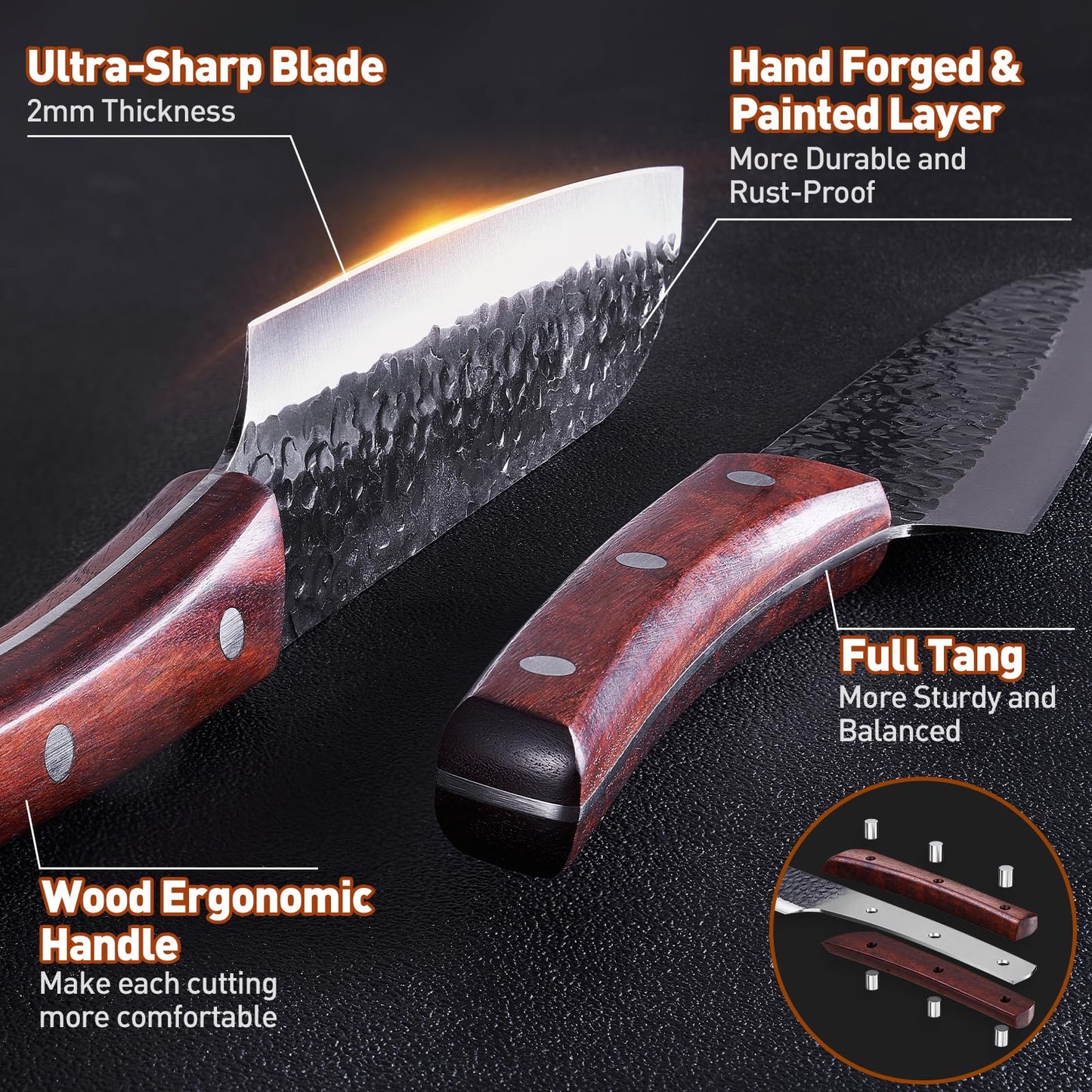 Topfeel 3PCS Kitchen Knife Set, Hand Forged High Carbon Stainless Steel Chef Knife Sets, Ultra Sharp Professional Japanese Knife Sets With Wood Ergonomic Handle & GIFT BOX