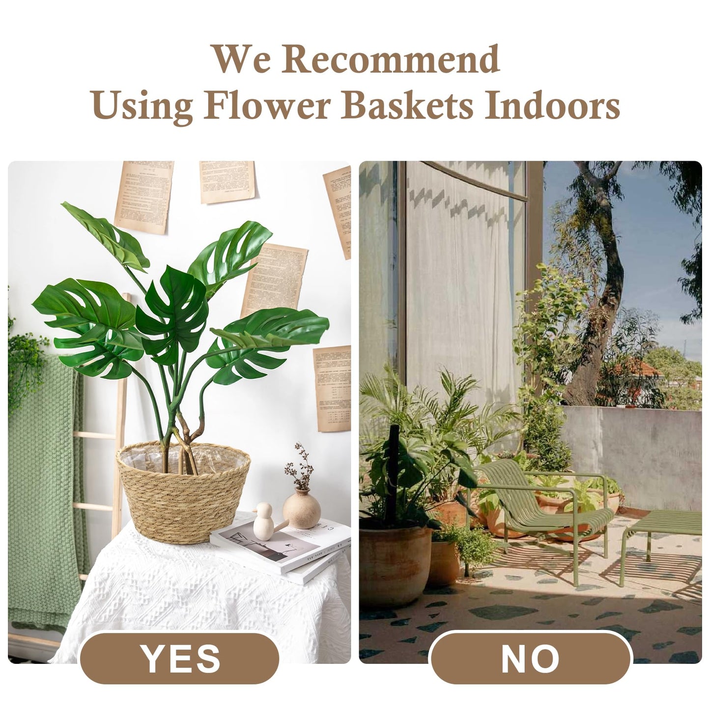 Athaliah Woven Plant Basket Set of 3 with Plastic Liner, Indoor Planter Baskets for Floor Plants, Water Hyacinth & Corn Husk Basket Planters, Decorative Rustic Boho Home Decor