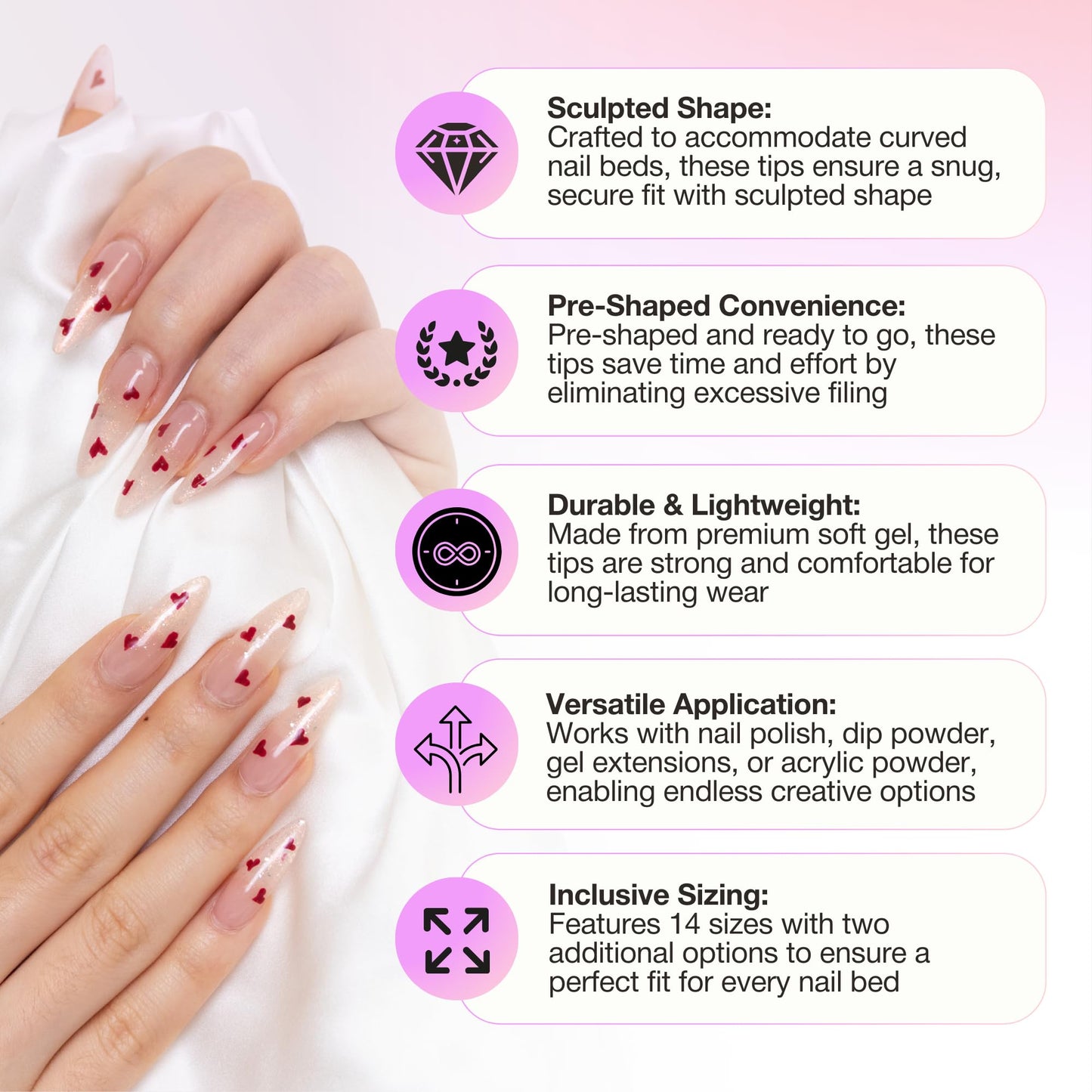 Curacoro Sculpted Short Coffin Gel Nail Tips 420Pcs, Clear Full Cover Soft Acrylic Tips 14 Sizes, Easy to Use, Long-Lasting, Glossy Finish