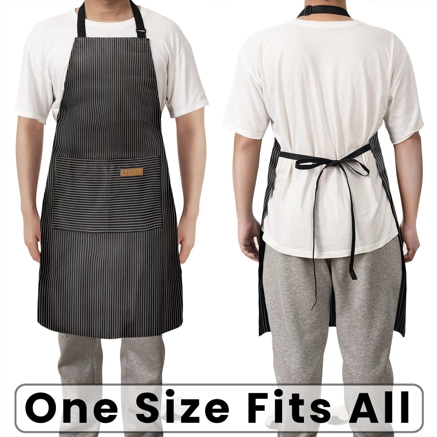 BeLuyi 2 Pack Adjustable Bib Apron with 2 Pockets Chef Cooking Kitchen Restaurant Aprons for Women Men (Black Pinstripe)