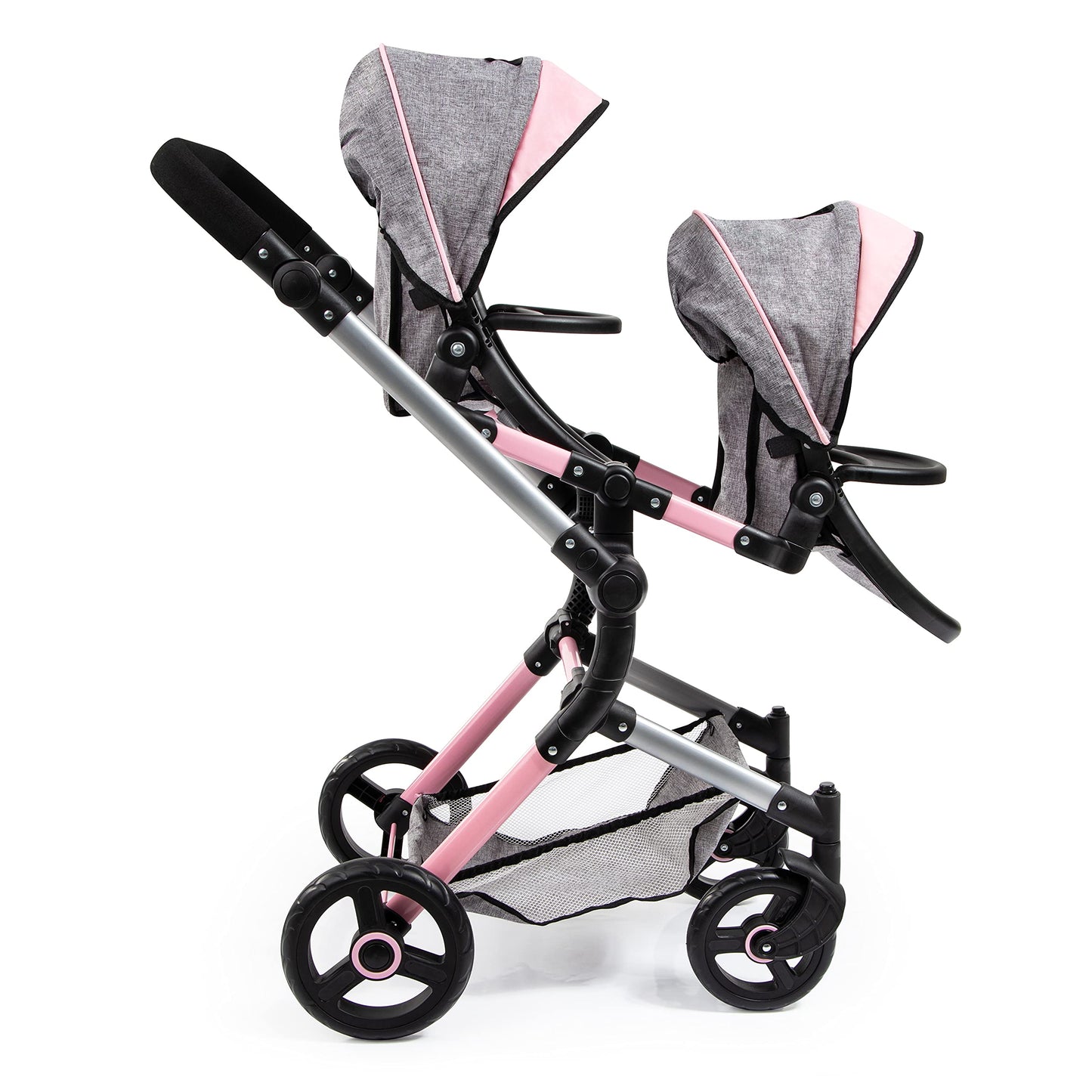 Bayer Twin Doll Pram Neo, Grey, Pink with Butterfly, Jean Look