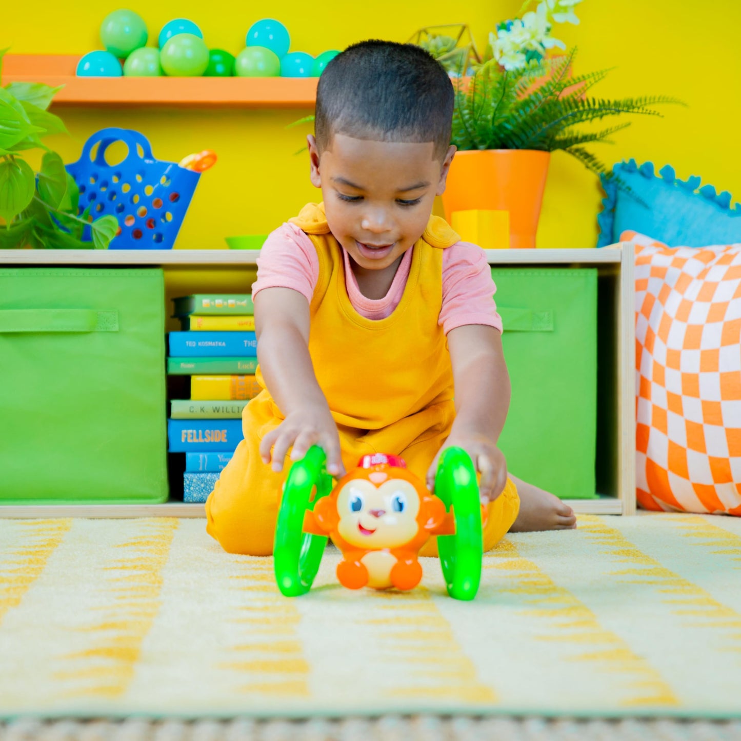Bright Starts Roll & Glow Monkey Crawling Baby Toy with Lights and Sounds, Tummy Time Toy, 6 Months and up