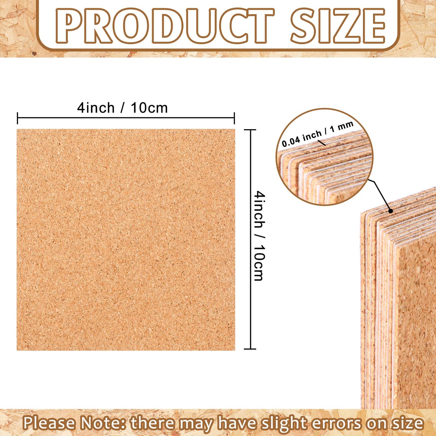 Qunclay 200 Pcs Cork Coaster Backing Self Adhesive Cork Squares Bulk 4 x 4 Inches Board Sticky Tiles Sheets Mat for DIY Crafts Supplies